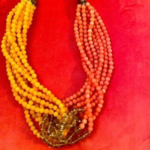 Anthropologie Multistrand Bead Chunky Necklace, Pink and Yellow Beads Retail $88